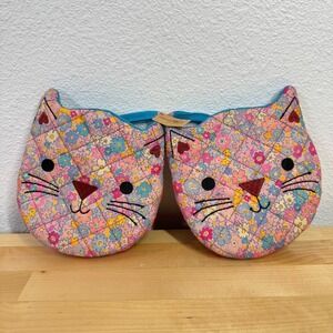 Natural Life Floral Cat Pot Holder Mitts Set of 2 Pink Blue Quilted KTT000188